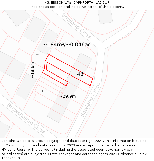 43, JESSON WAY, CARNFORTH, LA5 9UR: Plot and title map