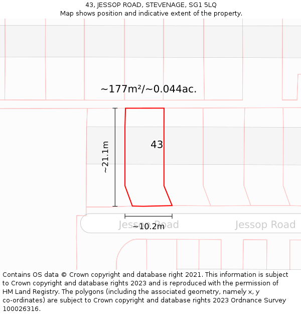 43, JESSOP ROAD, STEVENAGE, SG1 5LQ: Plot and title map
