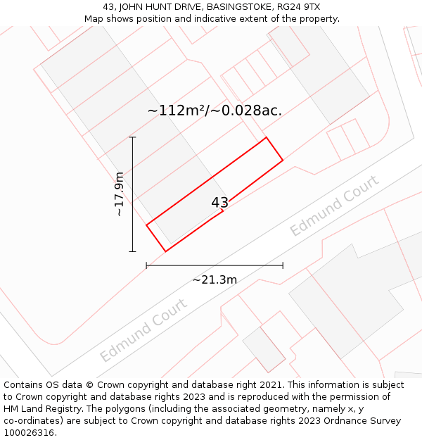 43, JOHN HUNT DRIVE, BASINGSTOKE, RG24 9TX: Plot and title map