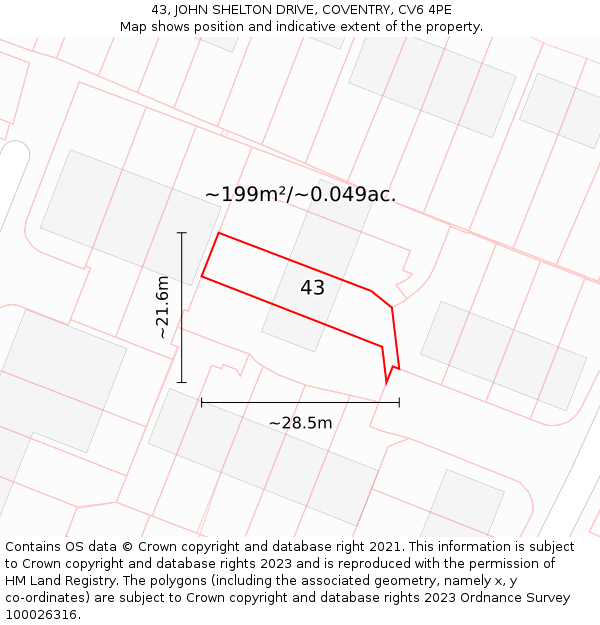 43, JOHN SHELTON DRIVE, COVENTRY, CV6 4PE: Plot and title map