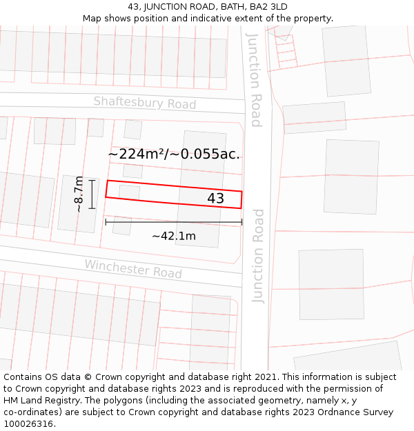 43, JUNCTION ROAD, BATH, BA2 3LD: Plot and title map