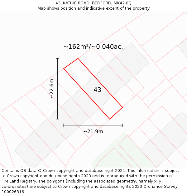 43, KATHIE ROAD, BEDFORD, MK42 0QJ: Plot and title map