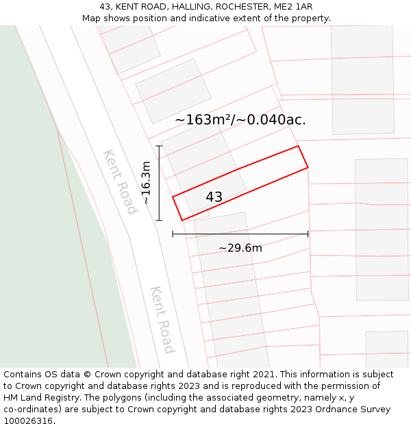 43, KENT ROAD, HALLING, ROCHESTER, ME2 1AR: Plot and title map