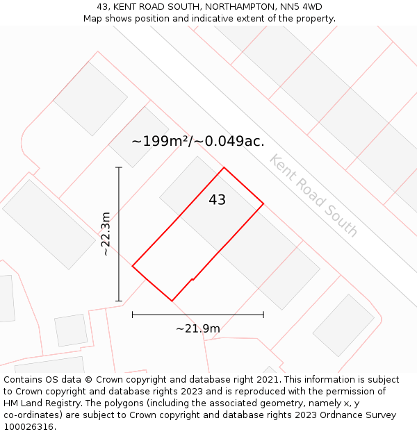 43, KENT ROAD SOUTH, NORTHAMPTON, NN5 4WD: Plot and title map