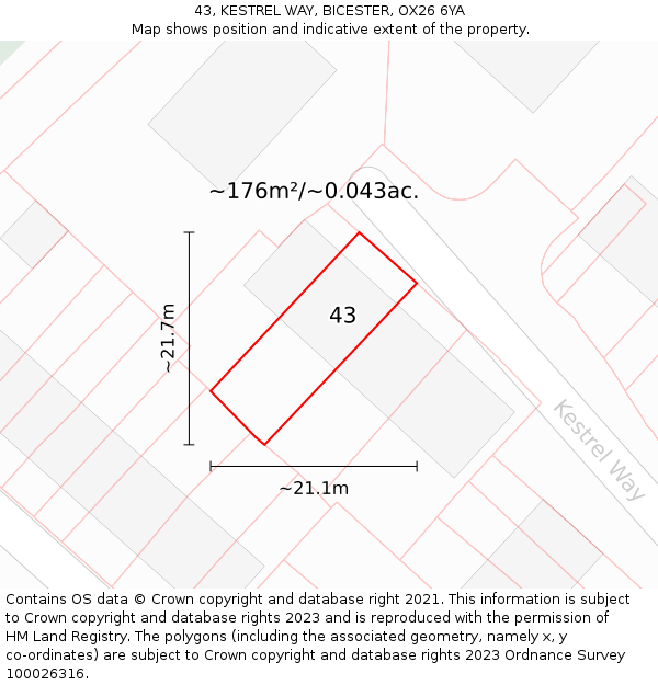 43, KESTREL WAY, BICESTER, OX26 6YA: Plot and title map