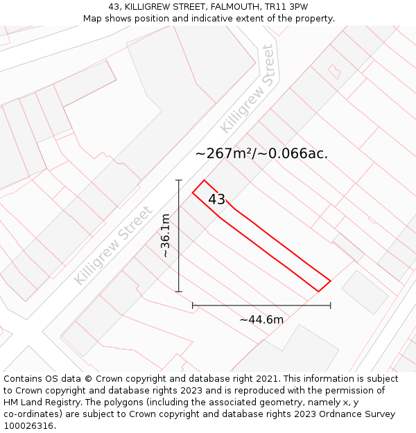 43, KILLIGREW STREET, FALMOUTH, TR11 3PW: Plot and title map