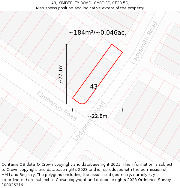43, KIMBERLEY ROAD, CARDIFF, CF23 5DJ: Plot and title map