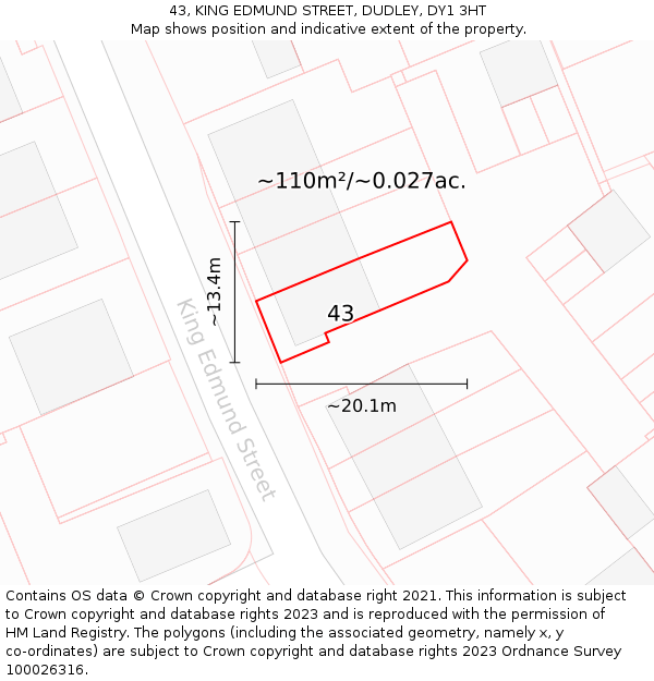 43, KING EDMUND STREET, DUDLEY, DY1 3HT: Plot and title map