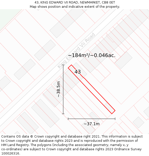 43, KING EDWARD VII ROAD, NEWMARKET, CB8 0ET: Plot and title map