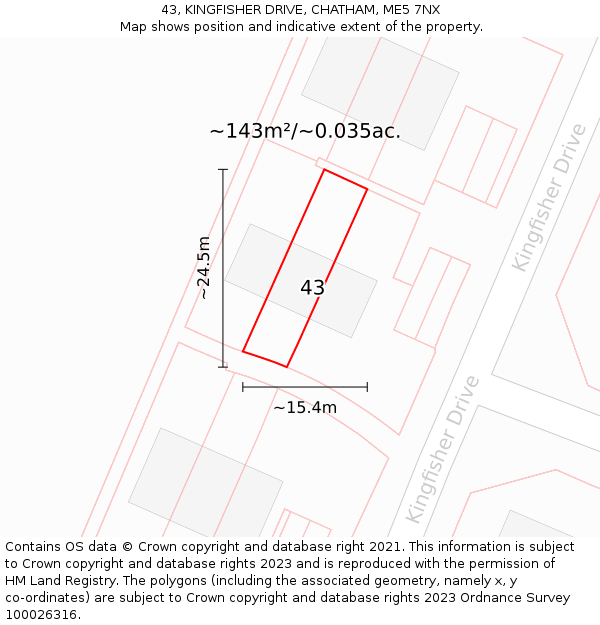 43, KINGFISHER DRIVE, CHATHAM, ME5 7NX: Plot and title map