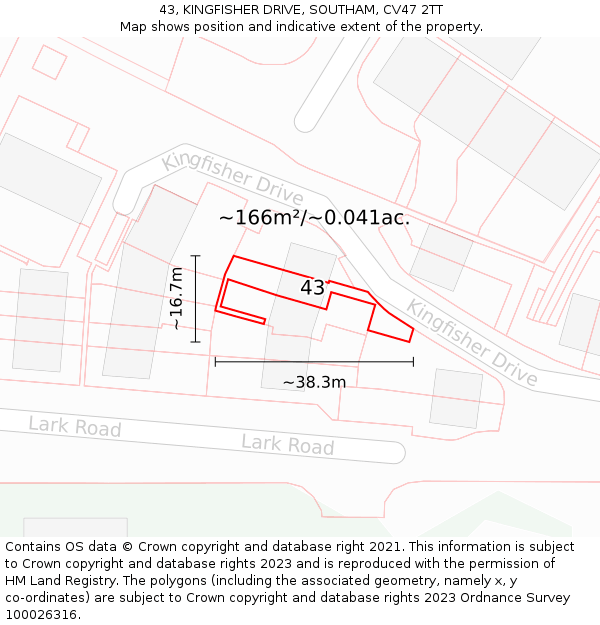 43, KINGFISHER DRIVE, SOUTHAM, CV47 2TT: Plot and title map