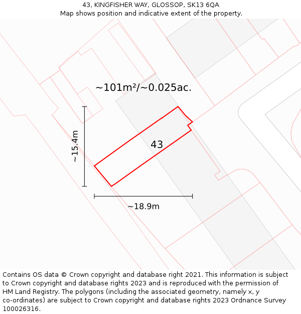 43, KINGFISHER WAY, GLOSSOP, SK13 6QA: Plot and title map