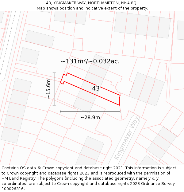 43, KINGMAKER WAY, NORTHAMPTON, NN4 8QL: Plot and title map