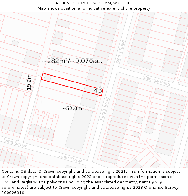 43, KINGS ROAD, EVESHAM, WR11 3EL: Plot and title map