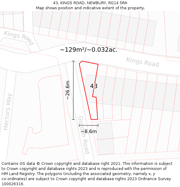 43, KINGS ROAD, NEWBURY, RG14 5RA: Plot and title map