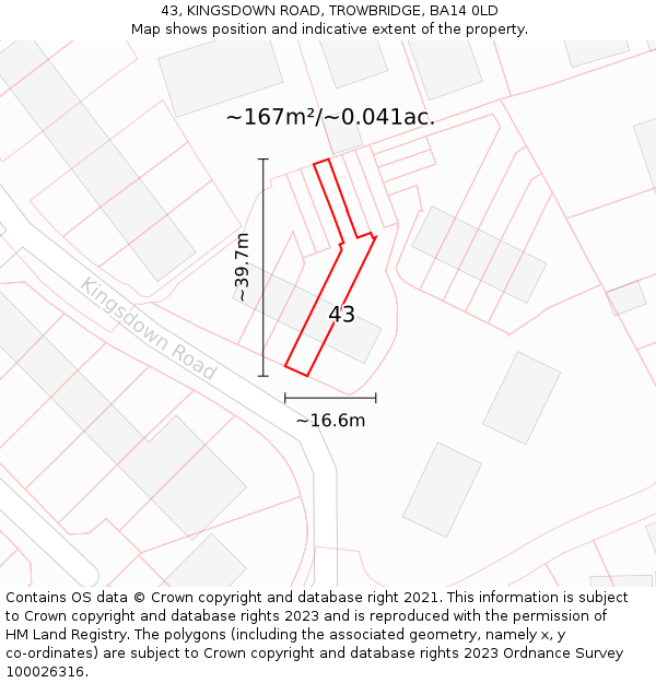 43, KINGSDOWN ROAD, TROWBRIDGE, BA14 0LD: Plot and title map