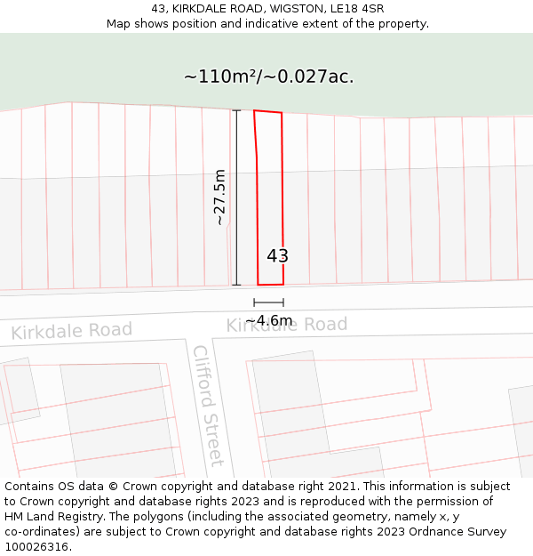 43, KIRKDALE ROAD, WIGSTON, LE18 4SR: Plot and title map