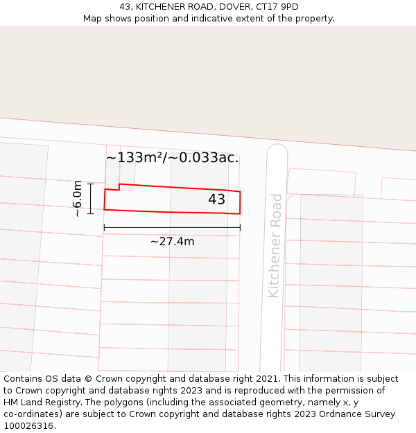 43, KITCHENER ROAD, DOVER, CT17 9PD: Plot and title map