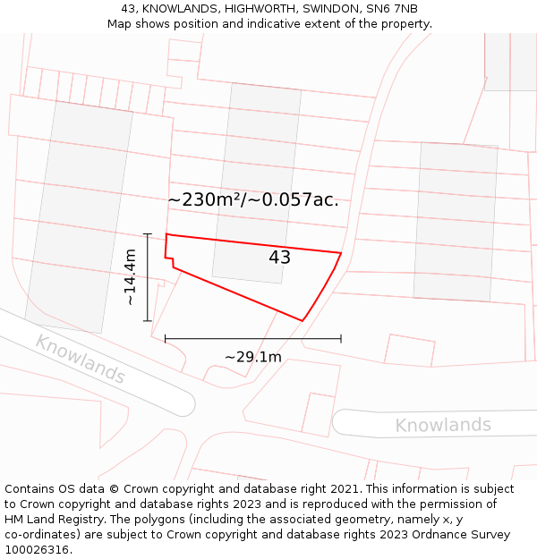 43, KNOWLANDS, HIGHWORTH, SWINDON, SN6 7NB: Plot and title map
