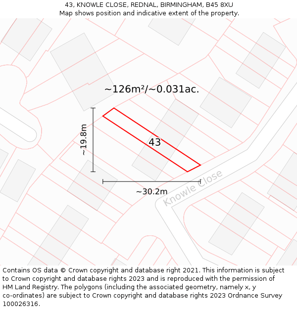 43, KNOWLE CLOSE, REDNAL, BIRMINGHAM, B45 8XU: Plot and title map