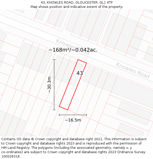 43, KNOWLES ROAD, GLOUCESTER, GL1 4TP: Plot and title map