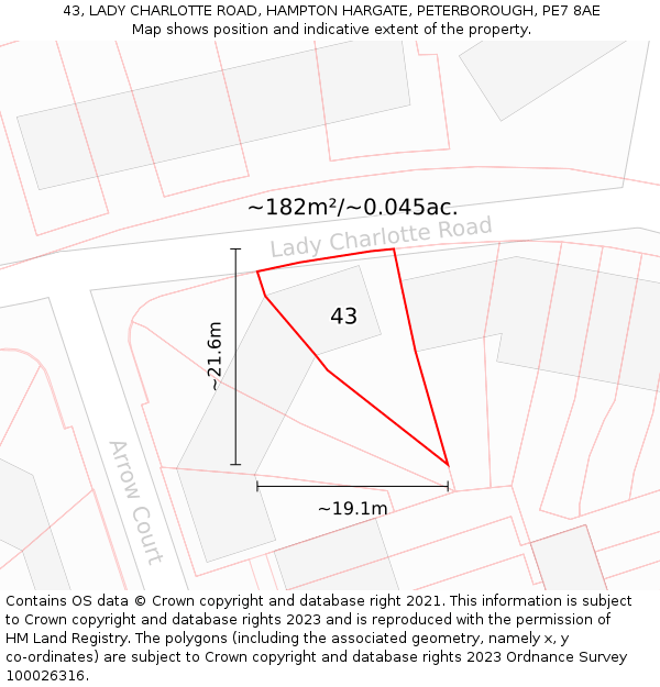 43, LADY CHARLOTTE ROAD, HAMPTON HARGATE, PETERBOROUGH, PE7 8AE: Plot and title map