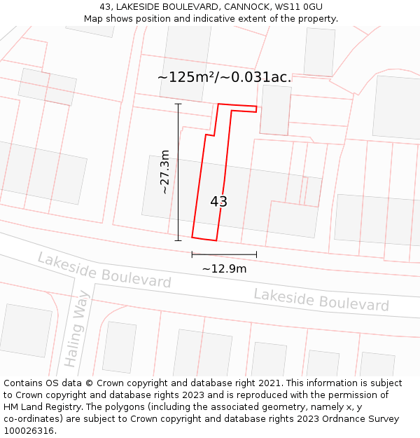 43, LAKESIDE BOULEVARD, CANNOCK, WS11 0GU: Plot and title map