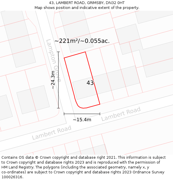 43, LAMBERT ROAD, GRIMSBY, DN32 0HT: Plot and title map
