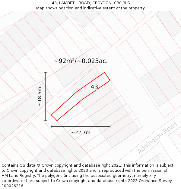 43, LAMBETH ROAD, CROYDON, CR0 3LS: Plot and title map