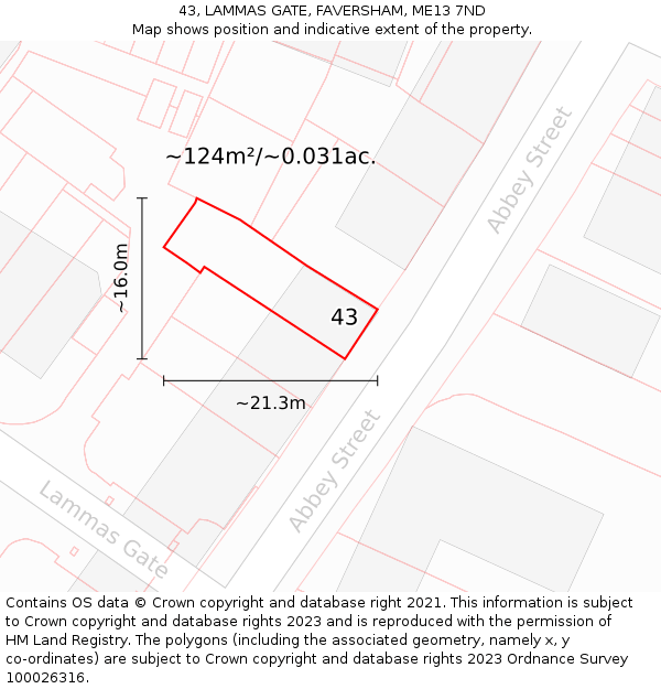 43, LAMMAS GATE, FAVERSHAM, ME13 7ND: Plot and title map