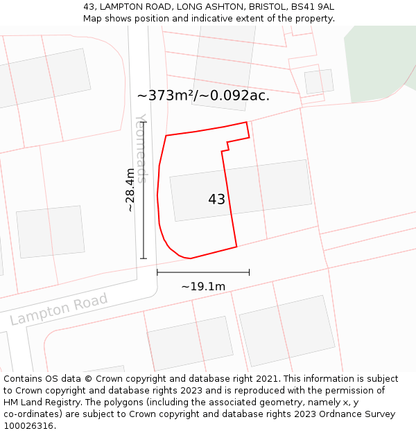 43, LAMPTON ROAD, LONG ASHTON, BRISTOL, BS41 9AL: Plot and title map