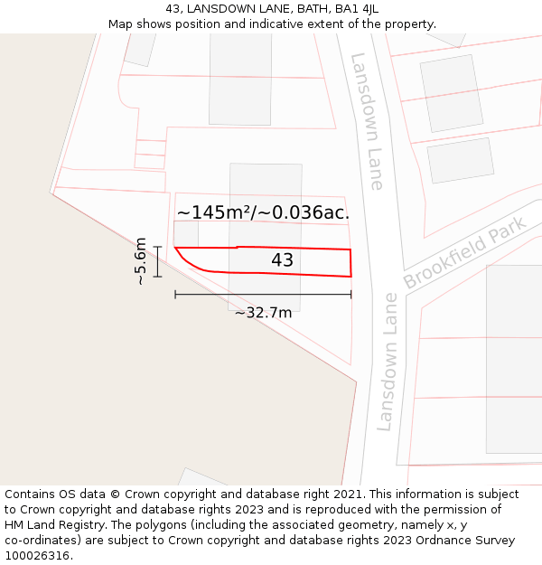43, LANSDOWN LANE, BATH, BA1 4JL: Plot and title map