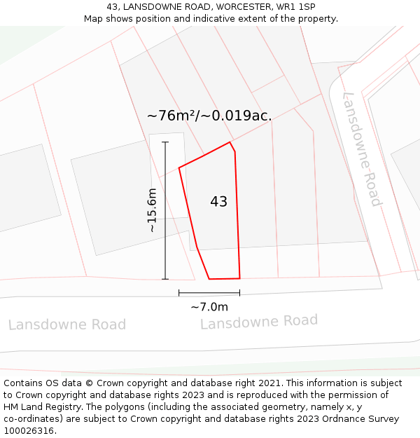43, LANSDOWNE ROAD, WORCESTER, WR1 1SP: Plot and title map