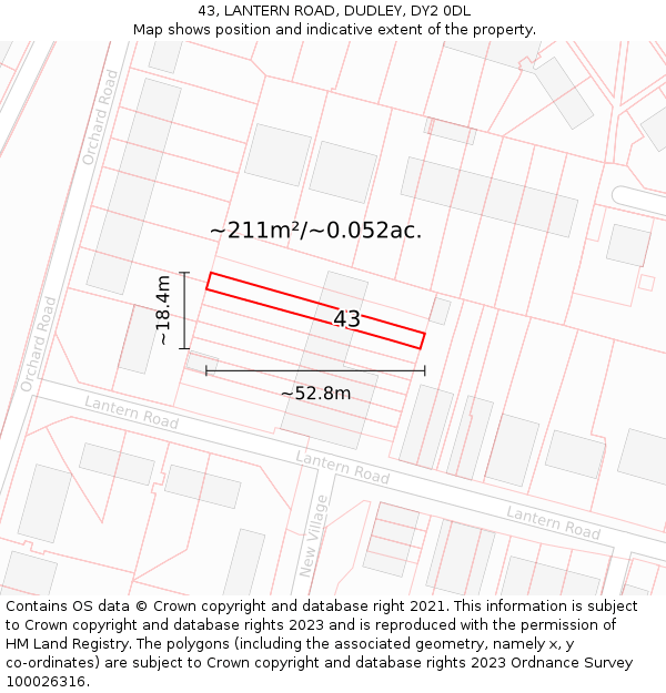 43, LANTERN ROAD, DUDLEY, DY2 0DL: Plot and title map