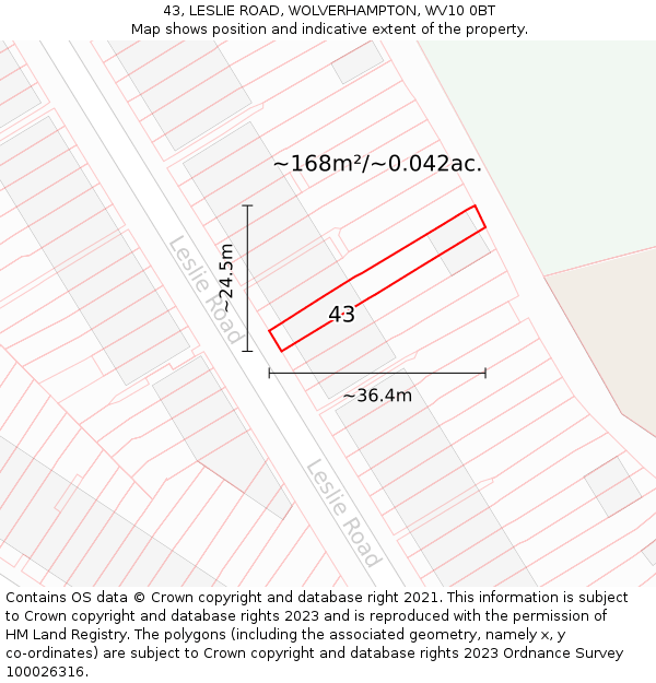 43, LESLIE ROAD, WOLVERHAMPTON, WV10 0BT: Plot and title map