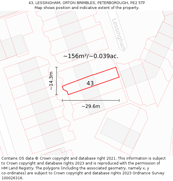 43, LESSINGHAM, ORTON BRIMBLES, PETERBOROUGH, PE2 5TP: Plot and title map