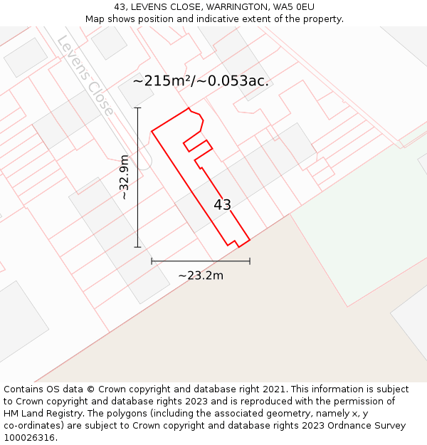 43, LEVENS CLOSE, WARRINGTON, WA5 0EU: Plot and title map