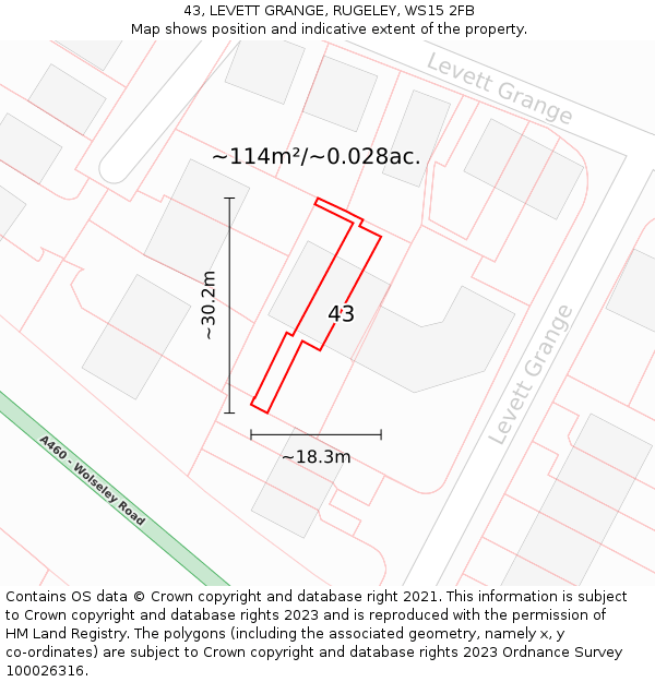 43, LEVETT GRANGE, RUGELEY, WS15 2FB: Plot and title map
