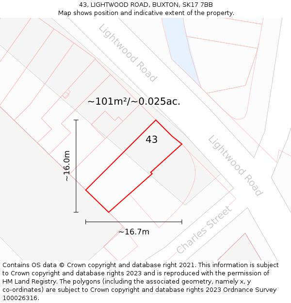 43, LIGHTWOOD ROAD, BUXTON, SK17 7BB: Plot and title map