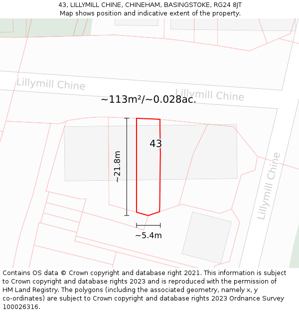 43, LILLYMILL CHINE, CHINEHAM, BASINGSTOKE, RG24 8JT: Plot and title map