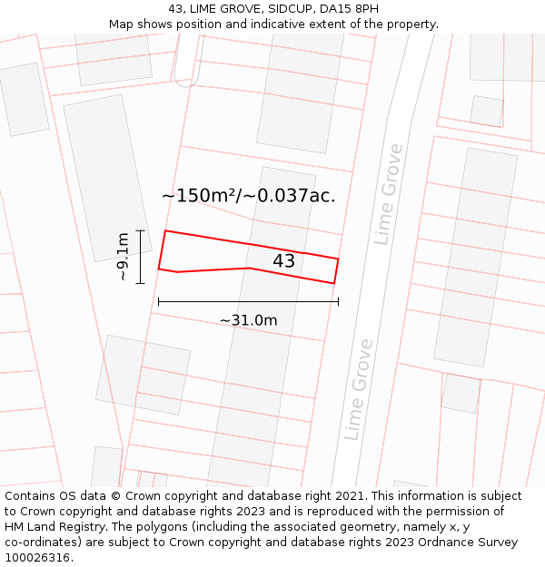 43, LIME GROVE, SIDCUP, DA15 8PH: Plot and title map