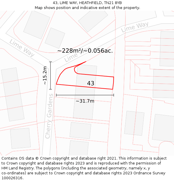 43, LIME WAY, HEATHFIELD, TN21 8YB: Plot and title map