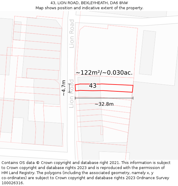 43, LION ROAD, BEXLEYHEATH, DA6 8NW: Plot and title map