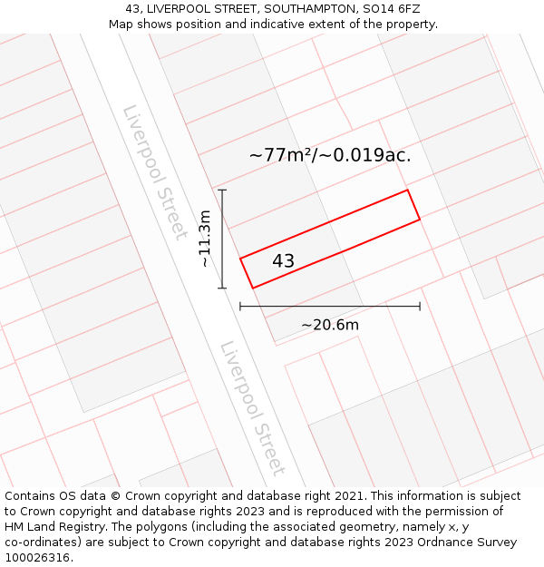 43, LIVERPOOL STREET, SOUTHAMPTON, SO14 6FZ: Plot and title map