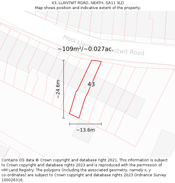 43, LLANTWIT ROAD, NEATH, SA11 3LD: Plot and title map