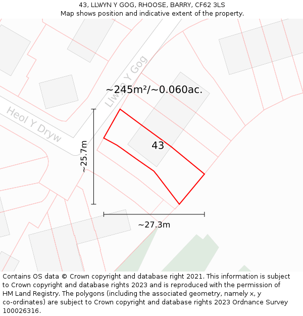 43, LLWYN Y GOG, RHOOSE, BARRY, CF62 3LS: Plot and title map