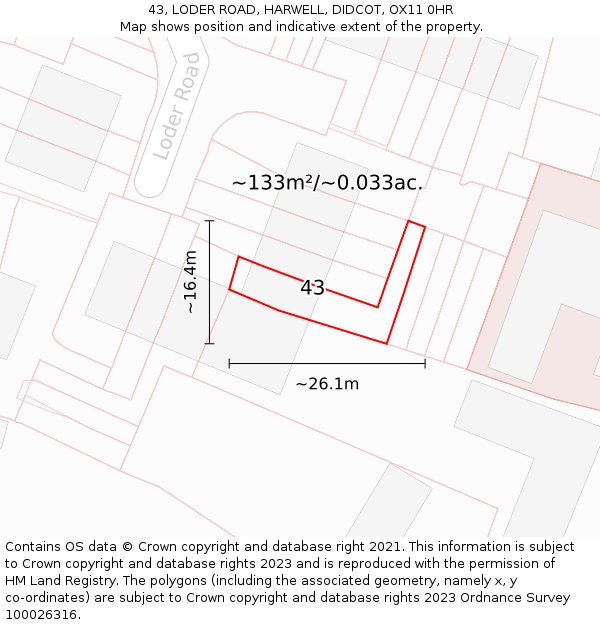 43, LODER ROAD, HARWELL, DIDCOT, OX11 0HR: Plot and title map