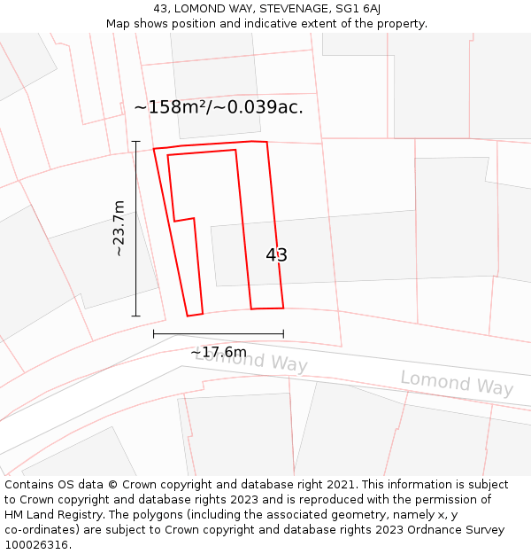 43, LOMOND WAY, STEVENAGE, SG1 6AJ: Plot and title map