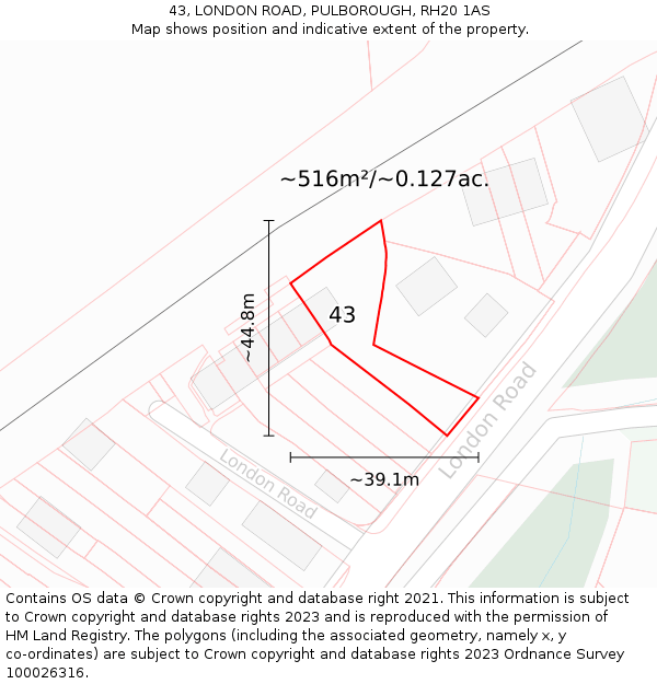 43, LONDON ROAD, PULBOROUGH, RH20 1AS: Plot and title map