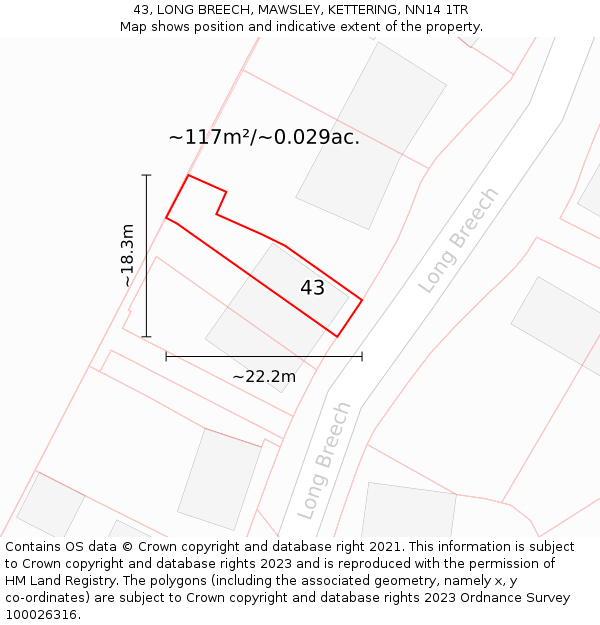 43, LONG BREECH, MAWSLEY, KETTERING, NN14 1TR: Plot and title map